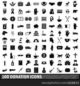 100 donation icons set in simple style for any design vector illustration. 100 donation icons set, simple style