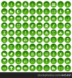 100 drawing icons set green circle isolated on white background vector illustration. 100 drawing icons set green circle