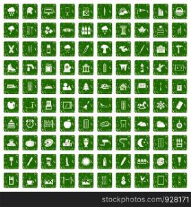 100 drawing icons set in grunge style green color isolated on white background vector illustration. 100 drawing icons set grunge green