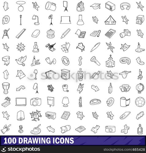 100 drawing icons set in outline style for any design vector illustration. 100 drawing icons set, outline style