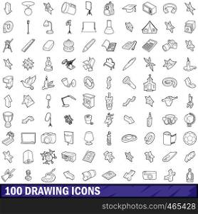 100 drawing icons set in outline style for any design vector illustration. 100 drawing icons set, outline style