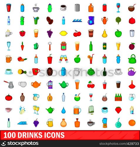 100 drink icons set in cartoon style for any design vector illustration. 100 drink icons set, cartoon style