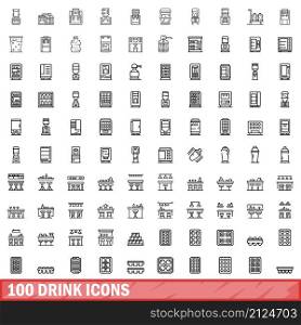 100 drink icons set. Outline illustration of 100 drink icons vector set isolated on white background. 100 drink icons set, outline style