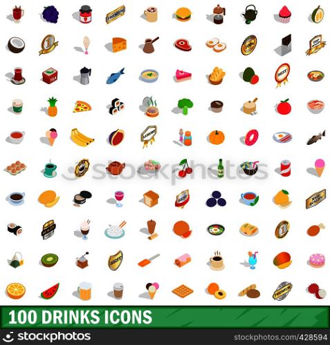 100 drinks icons set in isometric 3d style for any design vector illustration. 100 drinks icons set, isometric 3d style