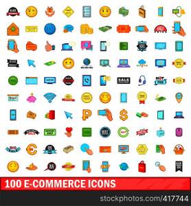 100 e-commerce icons set in cartoon style for any design vector illustration. 100 e-commerce icons set, cartoon style