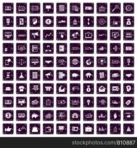 100 e-commerce icons set in grunge style purple color isolated on white background vector illustration. 100 e-commerce icons set grunge purple