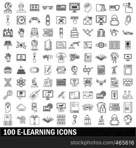 100 e-leaning icons set in outline style for any design vector illustration. 100 e-leaning icons set, outline style