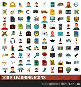 100 e-learning icons set in flat style for any design vector illustration. 100 e-learning icons set, flat style