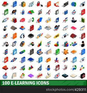 100 e-learning icons set in isometric 3d style for any design vector illustration. 100 e-learning icons set, isometric 3d style