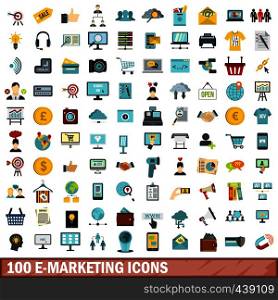 100 e-marketing icons set in flat style for any design vector illustration. 100 e-marketing icons set, flat style