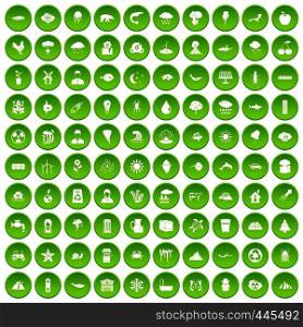 100 earth icons set green circle isolated on white background vector illustration. 100 earth icons set green circle