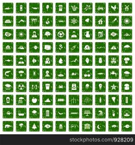 100 earth icons set in grunge style green color isolated on white background vector illustration. 100 earth icons set grunge green