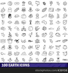 100 earth icons set in outline style for any design vector illustration. 100 earth icons set, outline style