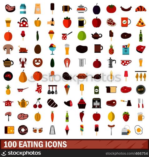 100 eating icons set in flat style for any design vector illustration. 100 eating icons set, flat style