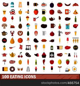100 eating icons set in flat style for any design vector illustration. 100 eating icons set, flat style