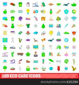 100 eco care icons set in cartoon style for any design vector illustration. 100 eco care icons set, cartoon style