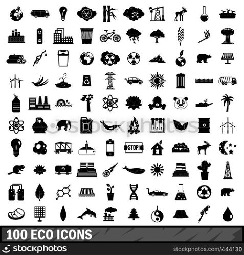 100 eco icons set in simple style for any design vector illustration. 100 eco icons set, simple style