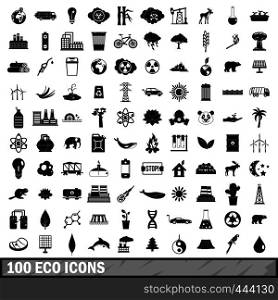 100 eco icons set in simple style for any design vector illustration. 100 eco icons set, simple style