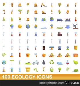 100 ecology icons set. Cartoon illustration of 100 ecology icons vector set isolated on white background. 100 ecology icons set, cartoon style