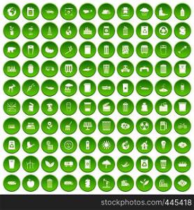 100 ecology icons set green circle isolated on white background vector illustration. 100 ecology icons set green circle