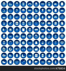 100 ecology icons set in blue circle isolated on white vector illustration. 100 ecology icons set blue