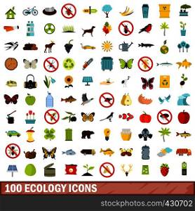100 ecology icons set in flat style for any design vector illustration. 100 ecology icons set, flat style