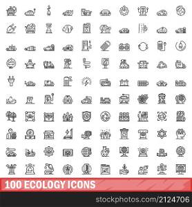 100 ecology icons set. Outline illustration of 100 ecology icons vector set isolated on white background. 100 ecology icons set, outline style