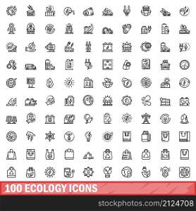 100 ecology icons set. Outline illustration of 100 ecology icons vector set isolated on white background. 100 ecology icons set, outline style