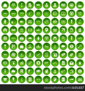 100 economy icons set green circle isolated on white background vector illustration. 100 economy icons set green circle