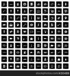 100 economy icons set in grunge style isolated vector illustration. 100 economy icons set, grunge style
