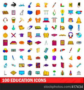 100 education icons set in cartoon style for any design vector illustration. 100 education icons set, cartoon style