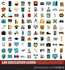 100 education icons set in flat style for any design vector illustration. 100 education icons set, flat style