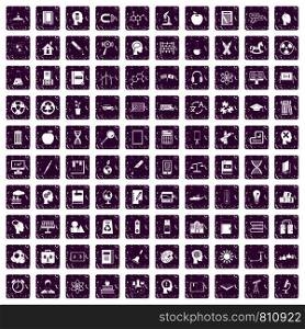 100 education icons set in grunge style purple color isolated on white background vector illustration. 100 education icons set grunge purple