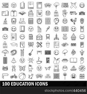 100 education icons set in outline style for any design vector illustration. 100 education icons set, outline style
