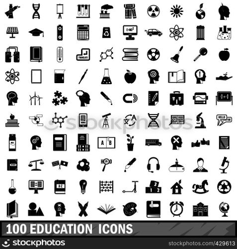 100 education icons set in simple style for any design vector illustration. 100 education icons set, simple style