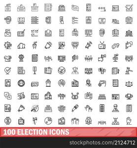 100 election icons set. Outline illustration of 100 election icons vector set isolated on white background. 100 election icons set, outline style