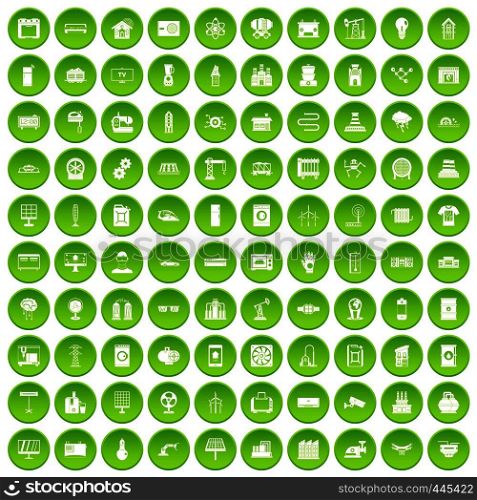 100 electrical engineering icons set green circle isolated on white background vector illustration. 100 electrical engineering icons set green circle