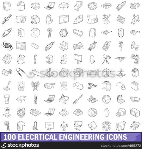 100 electrical engineering icons set in outline style for any design vector illustration. 100 electrical engineering icons set outline
