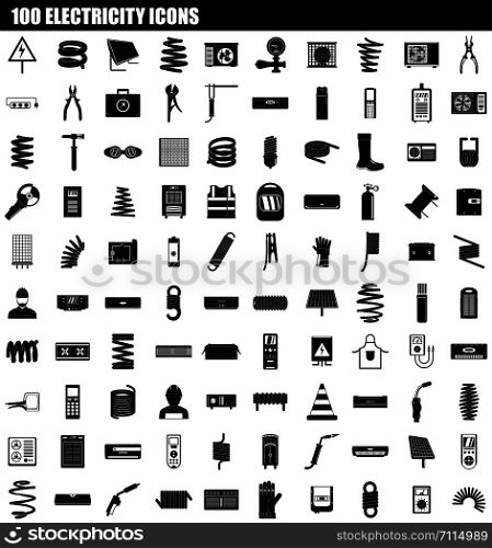 100 electricity icon set. Simple set of 100 electricity vector icons for web design isolated on white background. 100 electricity icon set, simple style