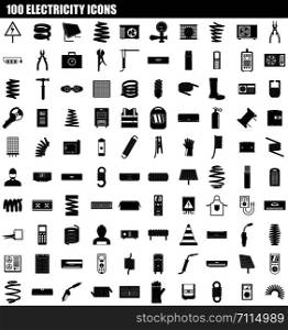 100 electricity icon set. Simple set of 100 electricity vector icons for web design isolated on white background. 100 electricity icon set, simple style