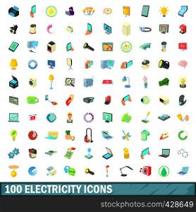 100 electricity icons set in cartoon style for any design vector illustration. 100 electricity icons set, cartoon style