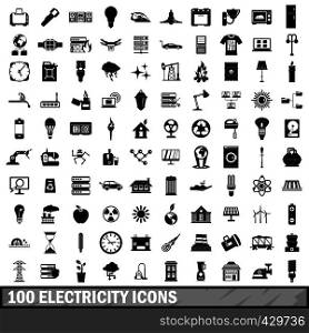 100 electricity icons set in simple style for any design vector illustration. 100 electricity icons set, simple style