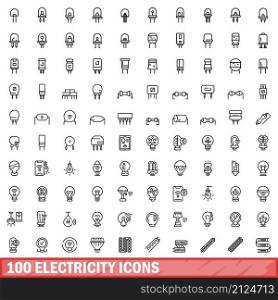 100 electricity icons set. Outline illustration of 100 electricity icons vector set isolated on white background. 100 electricity icons set, outline style