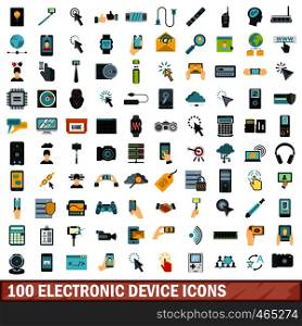 100 electronic device icons set in flat style for any design vector illustration. 100 electronic device icons set, flat style