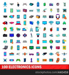 100 electronics icons set in cartoon style for any design vector illustration. 100 electronics icons set, cartoon style
