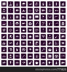 100 elephant icons set in grunge style purple color isolated on white background vector illustration. 100 elephant icons set grunge purple
