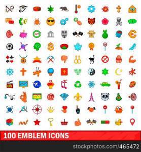 100 emblem icons set in cartoon style for any design illustration. 100 emblem icons set, cartoon style