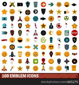 100 emblem icons set in flat style for any design vector illustration. 100 emblem icons set, flat style