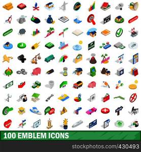 100 emblem icons set in isometric 3d style for any design vector illustration. 100 emblem icons set, isometric 3d style