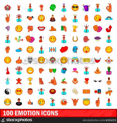 100 emotion icons set in cartoon style for any design vector illustration. 100 emotion icons set, cartoon style